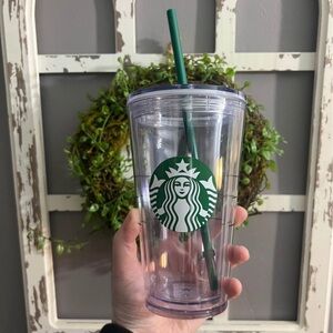 Starbucks Transparent Cup with Dark Green Straw